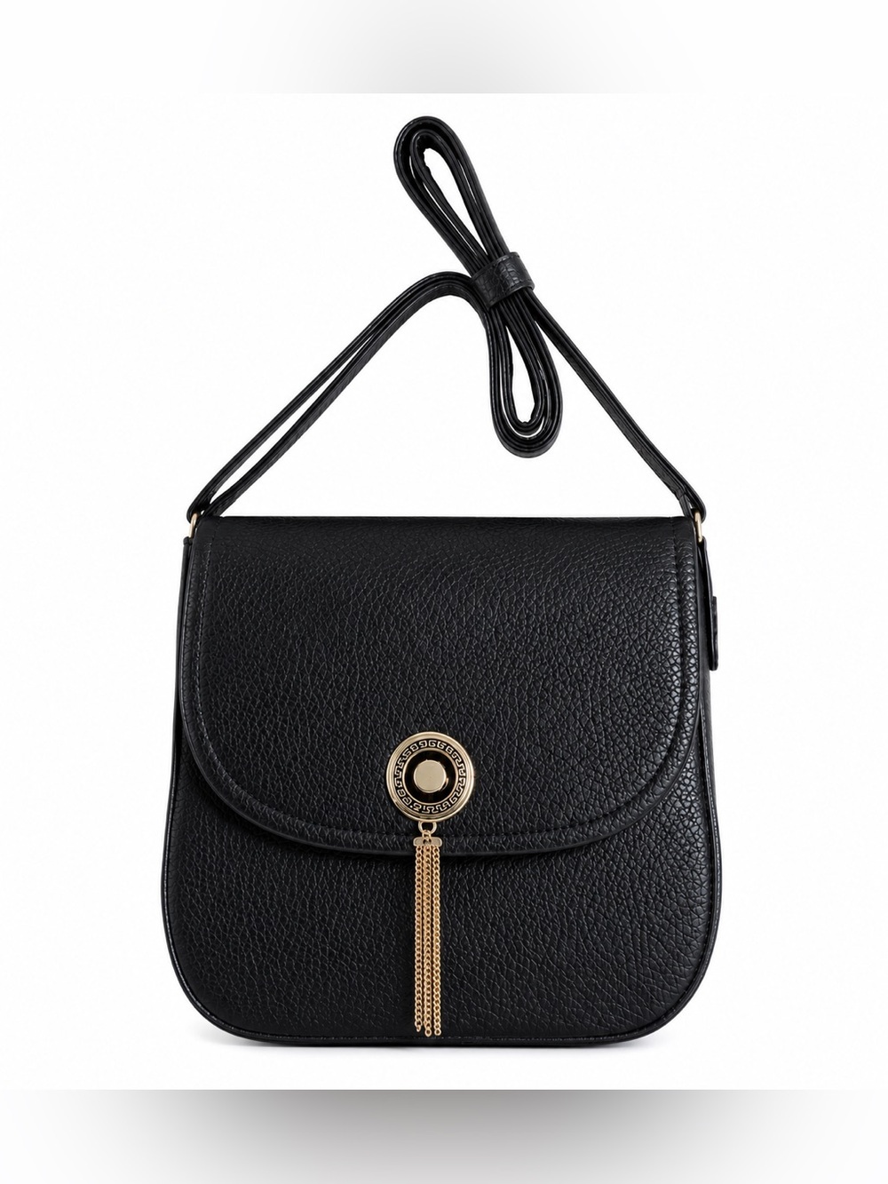 NWT! Mia K Farrow Black Pebbled Faux Leather Crossbody Bag - Gold Tassel Accent